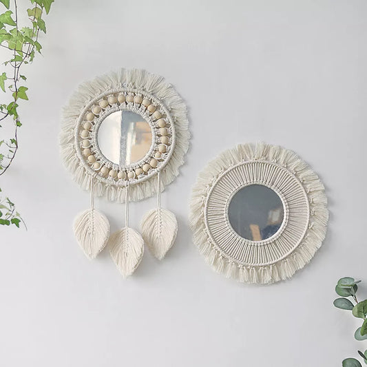 Round Mirror With Macramé Frills